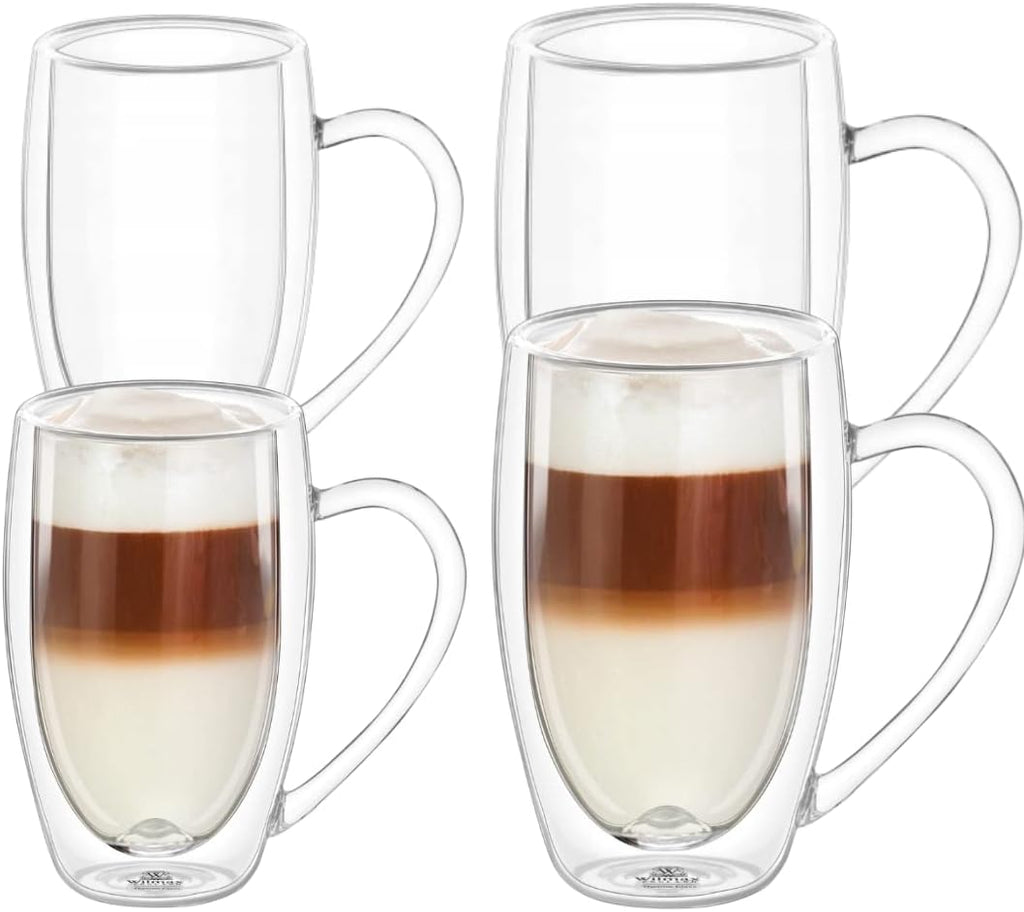 Wilmax Doppelwandiger Becher 4er-Set (2x 400 ml / 2x 500 ml) Transparent