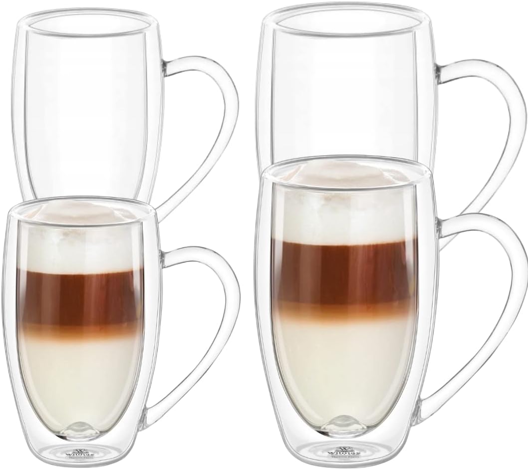 Wilmax Doppelwandiger Becher 4er-Set (2x 400 ml / 2x 500 ml) Transparent