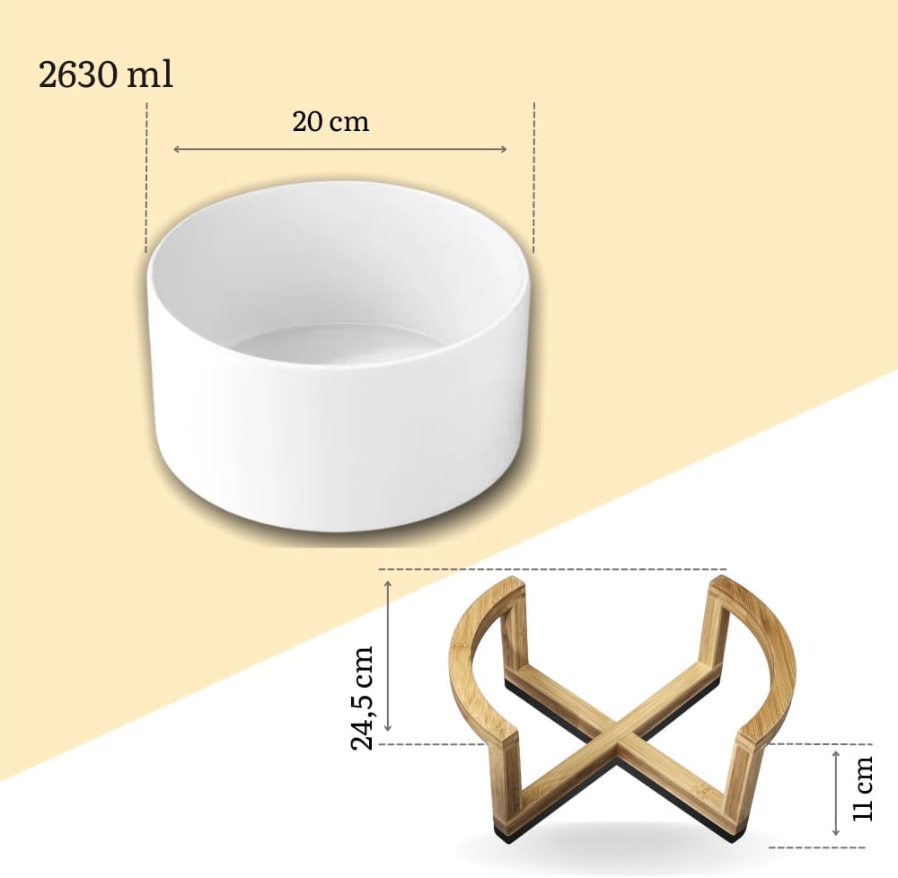 Wilmax Servierset 2-teilig mit Schüssel 20 cm mit Bambusständer Weiß aus Porzellan