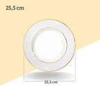 Wilmax Speiseteller 25,5 cm 2er-Set Weiß mit Goldlinien aus Porzellan