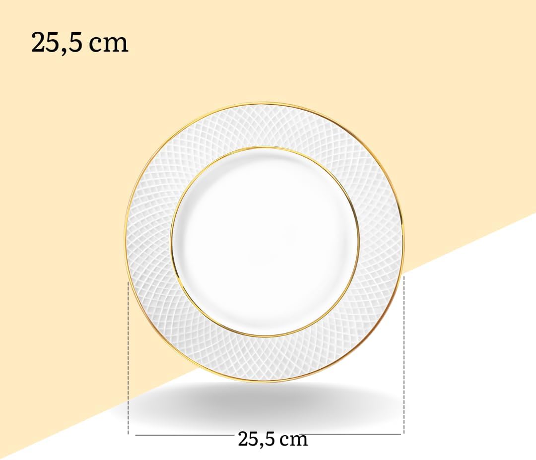 Wilmax Speiseteller 25,5 cm 2er-Set Weiß mit Goldlinien aus Porzellan