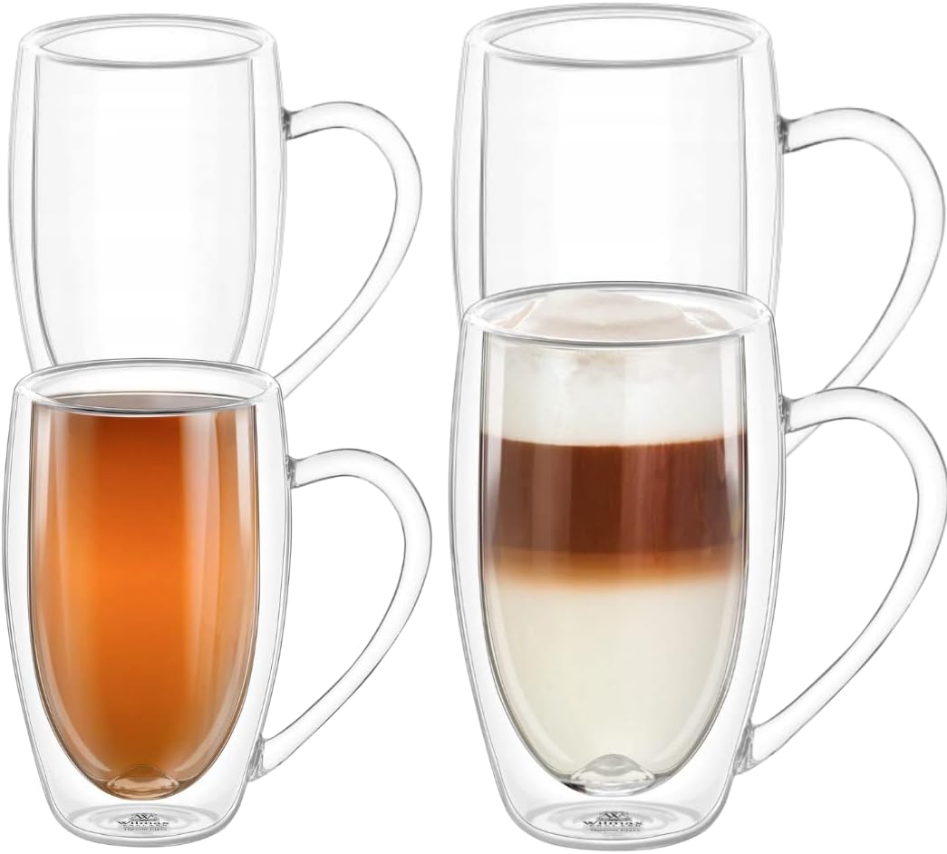 Wilmax Doppelwandiger Becher 4er-Set (2x 400 ml / 2x 250 ml) Transparent