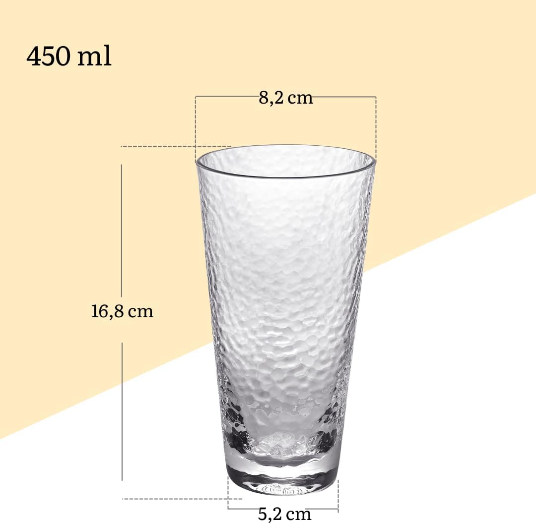 Wilmax Gehämmertes Trinkglas 450 ml 6er-Set Transparent aus Borosilikatglas