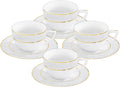 Wilmax Espressotasse mit Untertasse 90 ml Weiß Goldrand Porzellan 4er Set WL-880102400/AB4