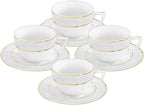 Wilmax Espressotasse mit Untertasse 90 ml Weiß Goldrand Porzellan 4er Set WL-880102400/AB4