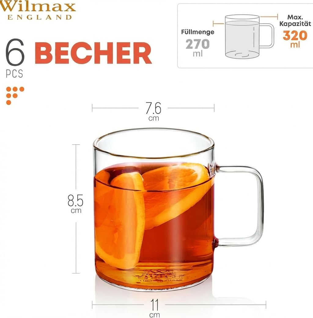 Wilmax Glasbecher 320 ml Borosilikatglas Transparent WL-888606/A