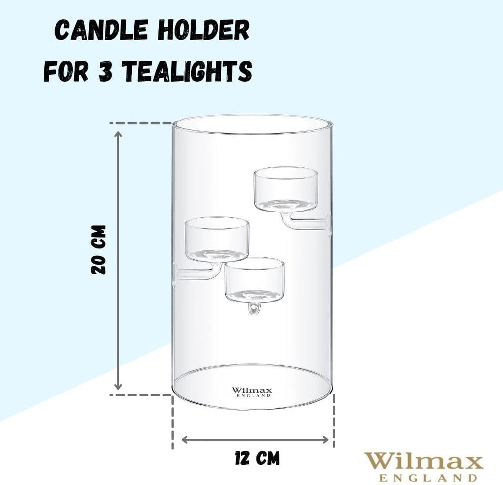 Wilmax Teelichthalter 20 cm Glas für 3 Teelichter WL-888906/A