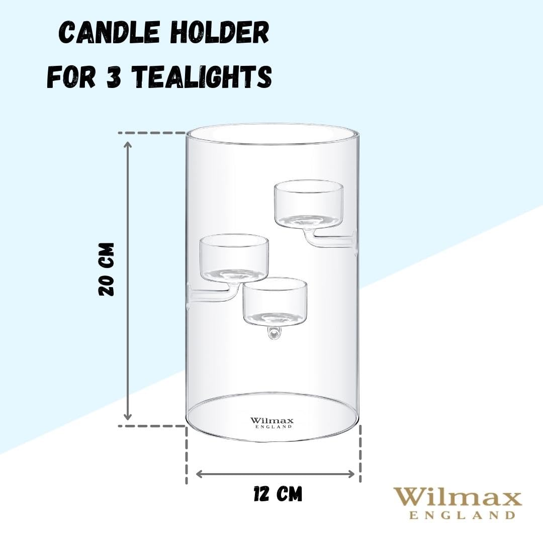 Wilmax Thermoglas-Kronleuchter - Kerzenständer für 3 Teelicht Durchsichtig Kerzenständer - Kerzen Vase Tischdekoration - Windlicht outdoor Kerzengläser Hochwertig