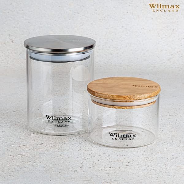 Wilmax Vorratsglas 400 ml mit Bambusdeckel Transparent