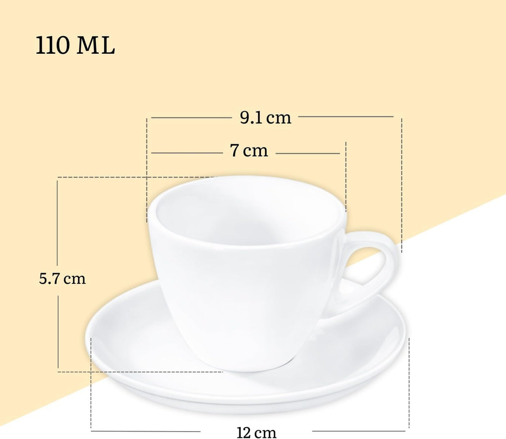 Wilmax Kaffeetasse mit Untertasse 110 ml 6er-Set Weiß aus Porzellan