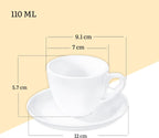 Wilmax Kaffeetasse mit Untertasse 110 ml 6er-Set Weiß aus Porzellan