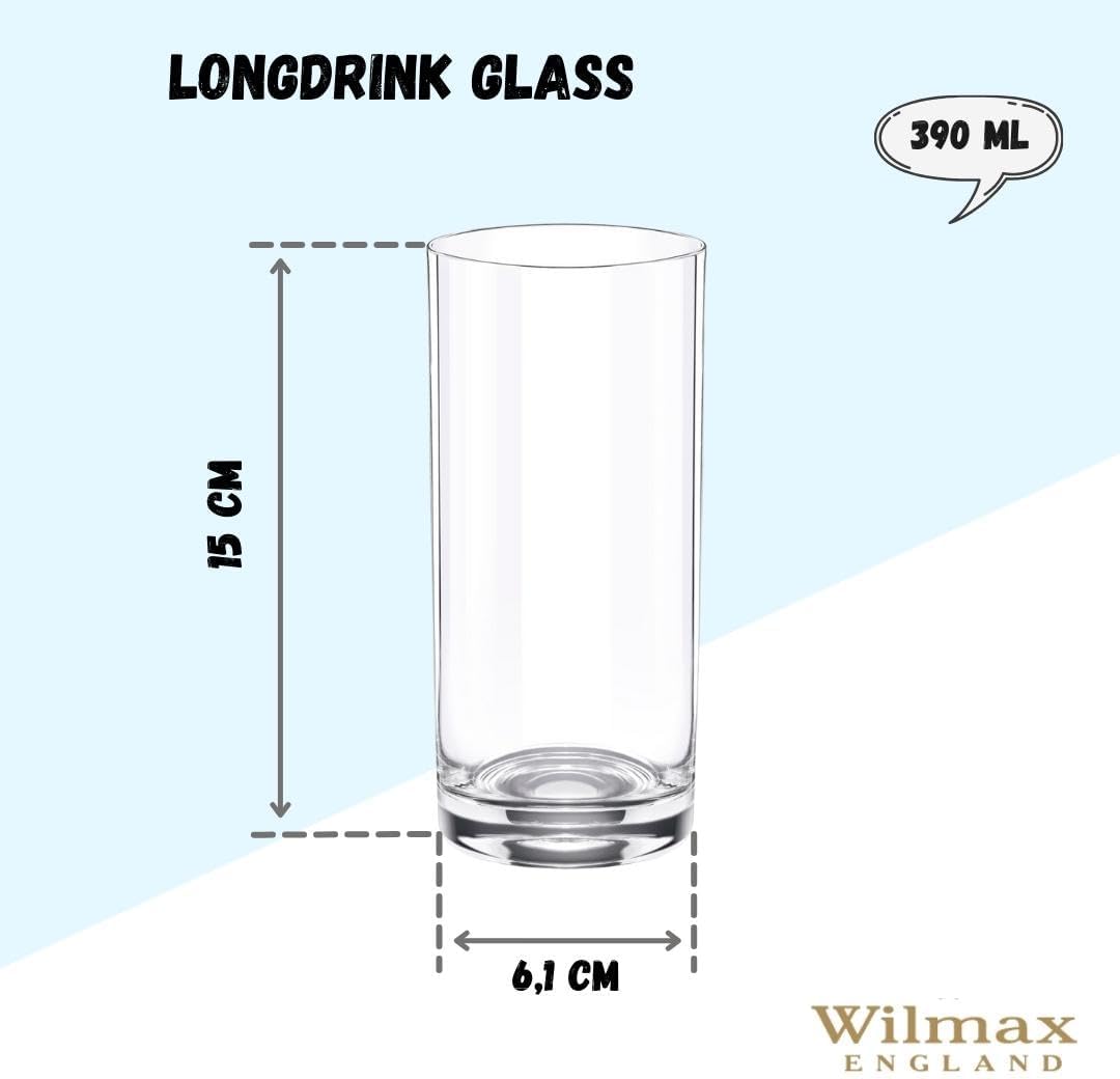 Wilmax Getränkeset 7-teilig mit Krug 1500 ml Transparent aus Crystalline-Glas und 6 Longdrinkgläser 390 ml Transparent aus Crystalline-Glas