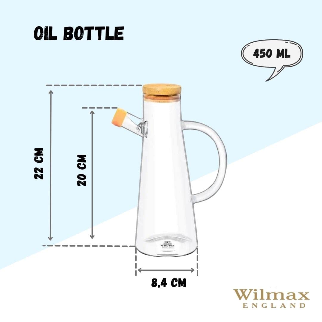 Wilmax WL-888964/A Borosilikatglas Ölflasche mit Bambusdeckel, 500mL Kapazität