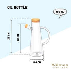 Wilmax WL-888964/A Borosilikatglas Ölflasche mit Bambusdeckel, 500mL Kapazität