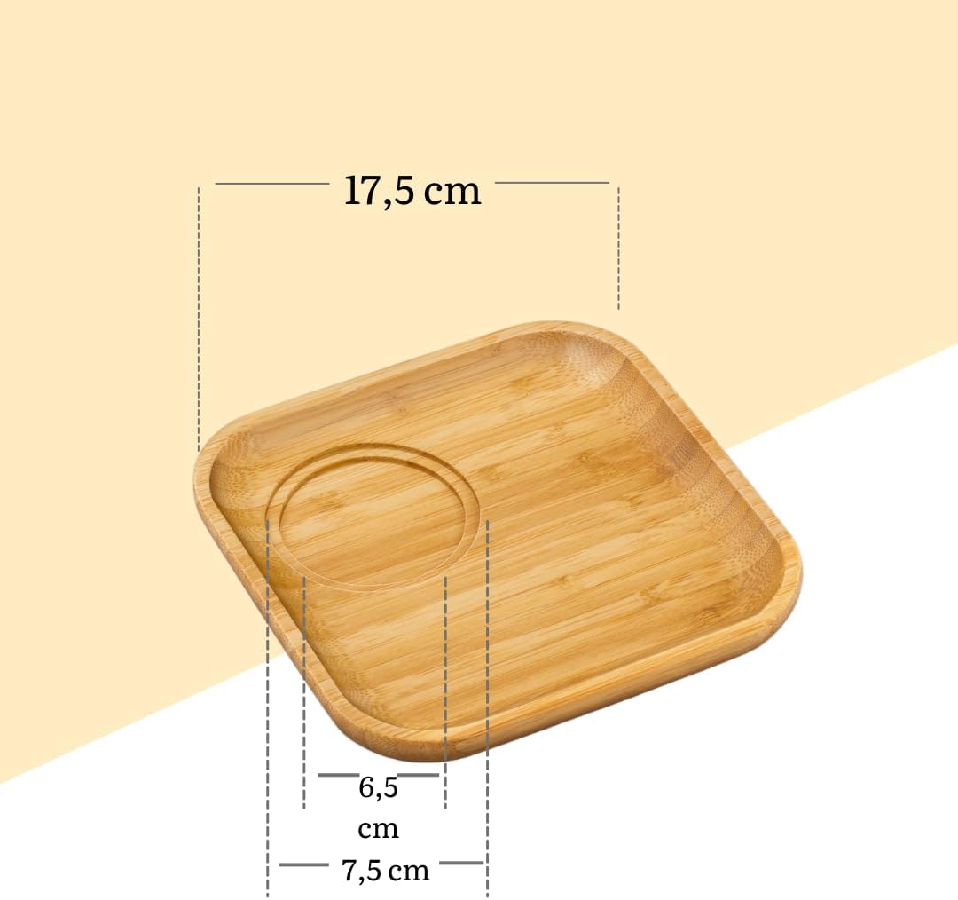 Wilmax Servierset 4-teilig mit Bambustellern 17,5 cm und Porzellanbechern 470 ml