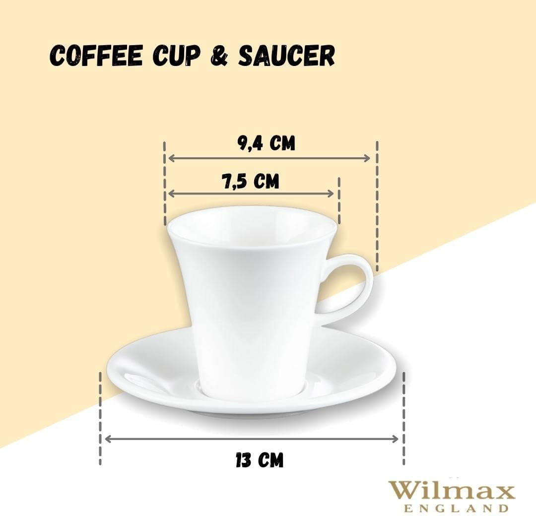 Wilmax WL-993005/2C Porzellan Kaffeetassen- und Untertassen-Set, Weiss, 160mL Kapazität, 2 Stück