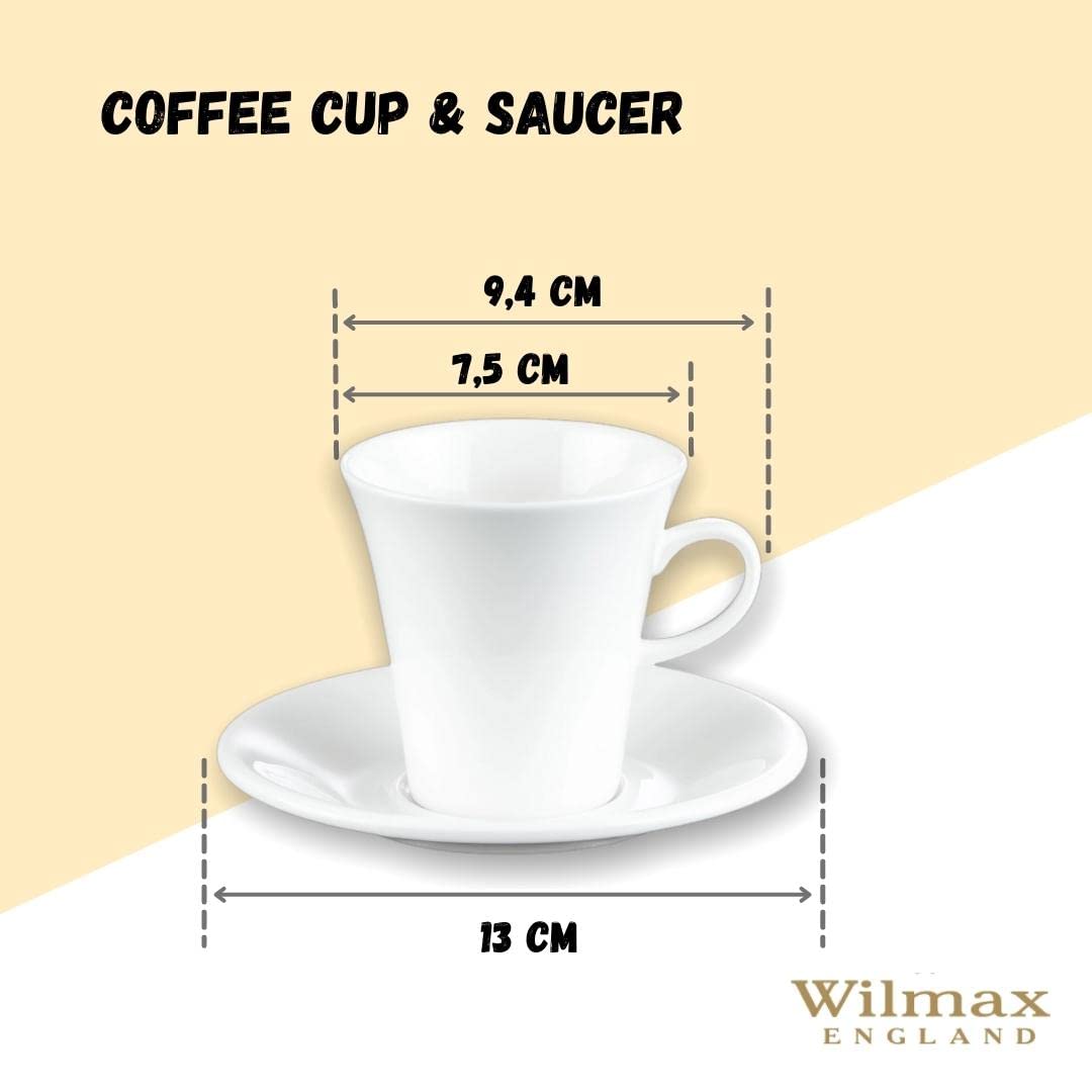 Wilmax WL-993005/2C Porzellan Kaffeetassen- und Untertassen-Set, Weiss, 160mL Kapazität, 2 Stück