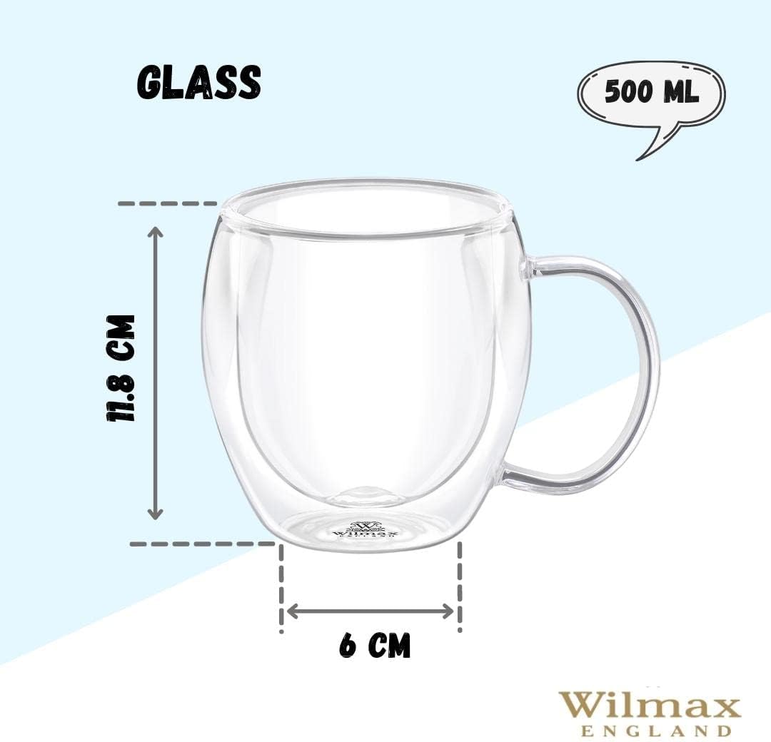 Wilmax Double Wall Mug 6er Set 500 ml hitzebeständiges Glas WL‑888749/A6