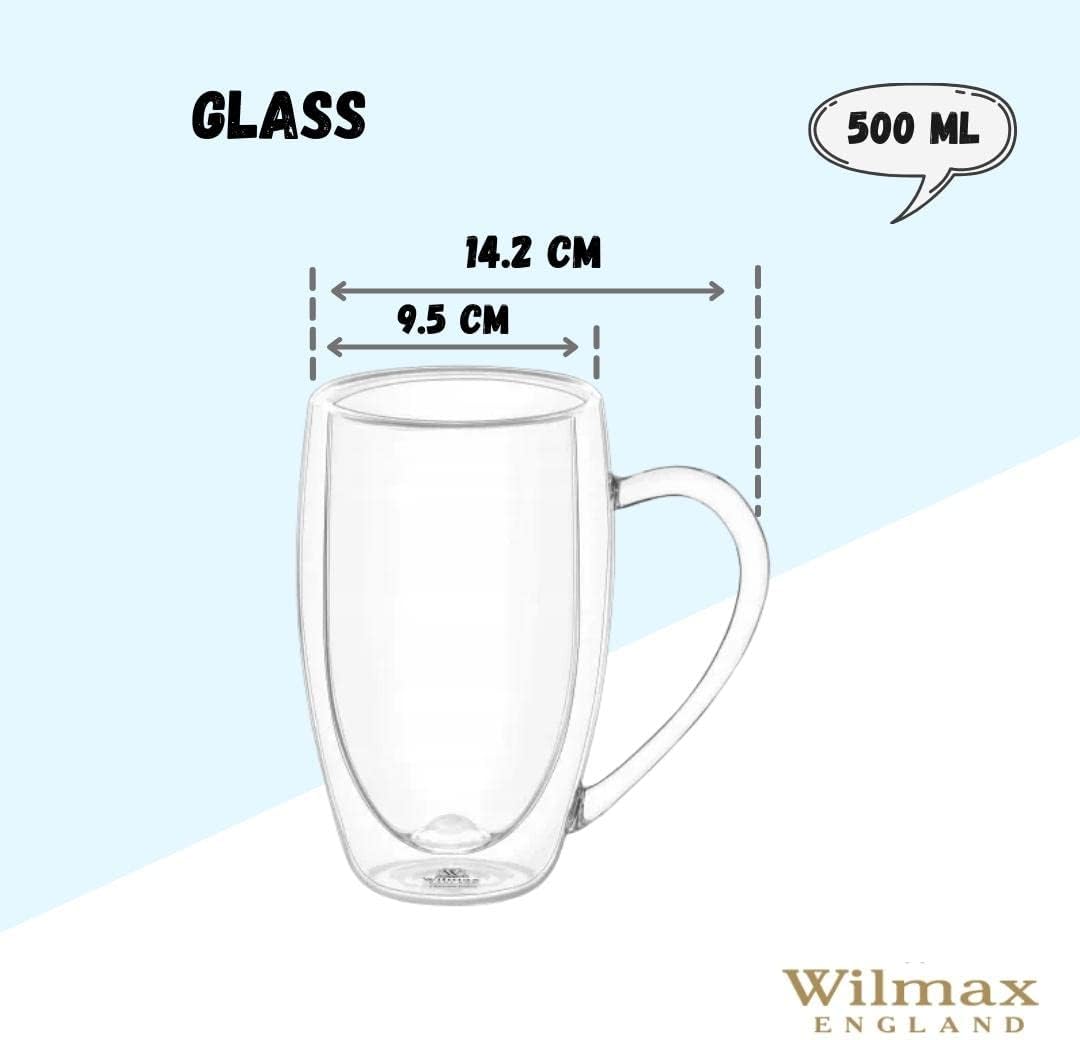 Wilmax | Doppelwandige Thermogläser mit Henkel | 2er-Set | 500 ml