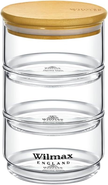 Wilmax Vorratsglas 3-stufig mit Bambusdeckel Transparent WL-888522/A