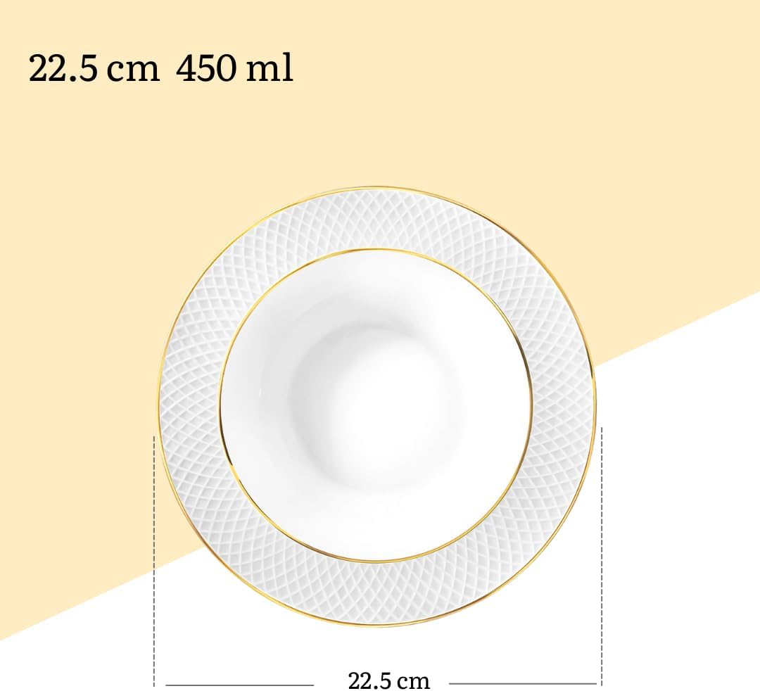 Wilmax Tiefer Teller 22,5 cm 2er-Set Weiß mit Goldrand aus Porzellan