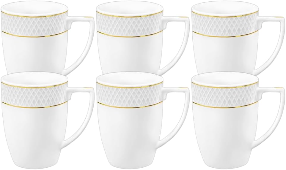 Wilmax Tasse 450 ml 6er-Set Weiß mit goldfarbenem Dekor aus Porzellan