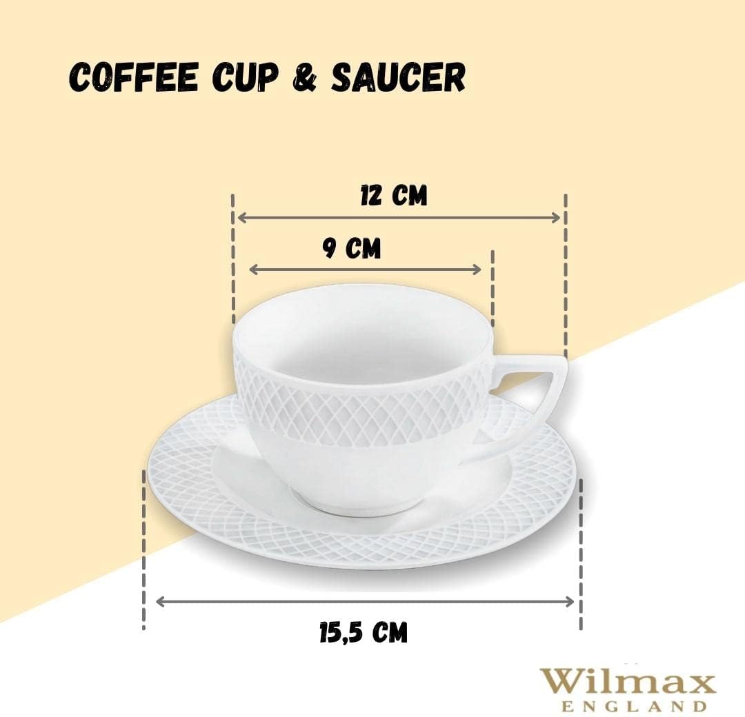 Wilmax Tasse mit Untertasse 240 ml Weiß Porzellan 6er Set WL-880105/6C