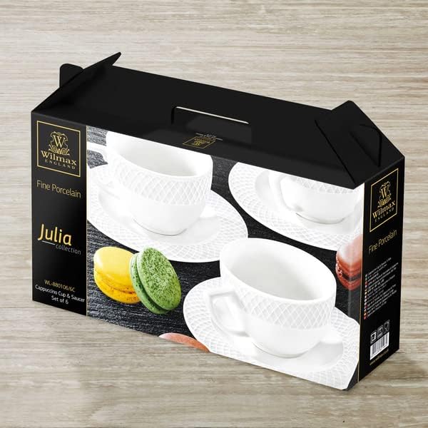 Wilmax Cappuccino Tasse mit Untertasse 170 ml Weiß Porzellan 6er Set WL-880106/6C