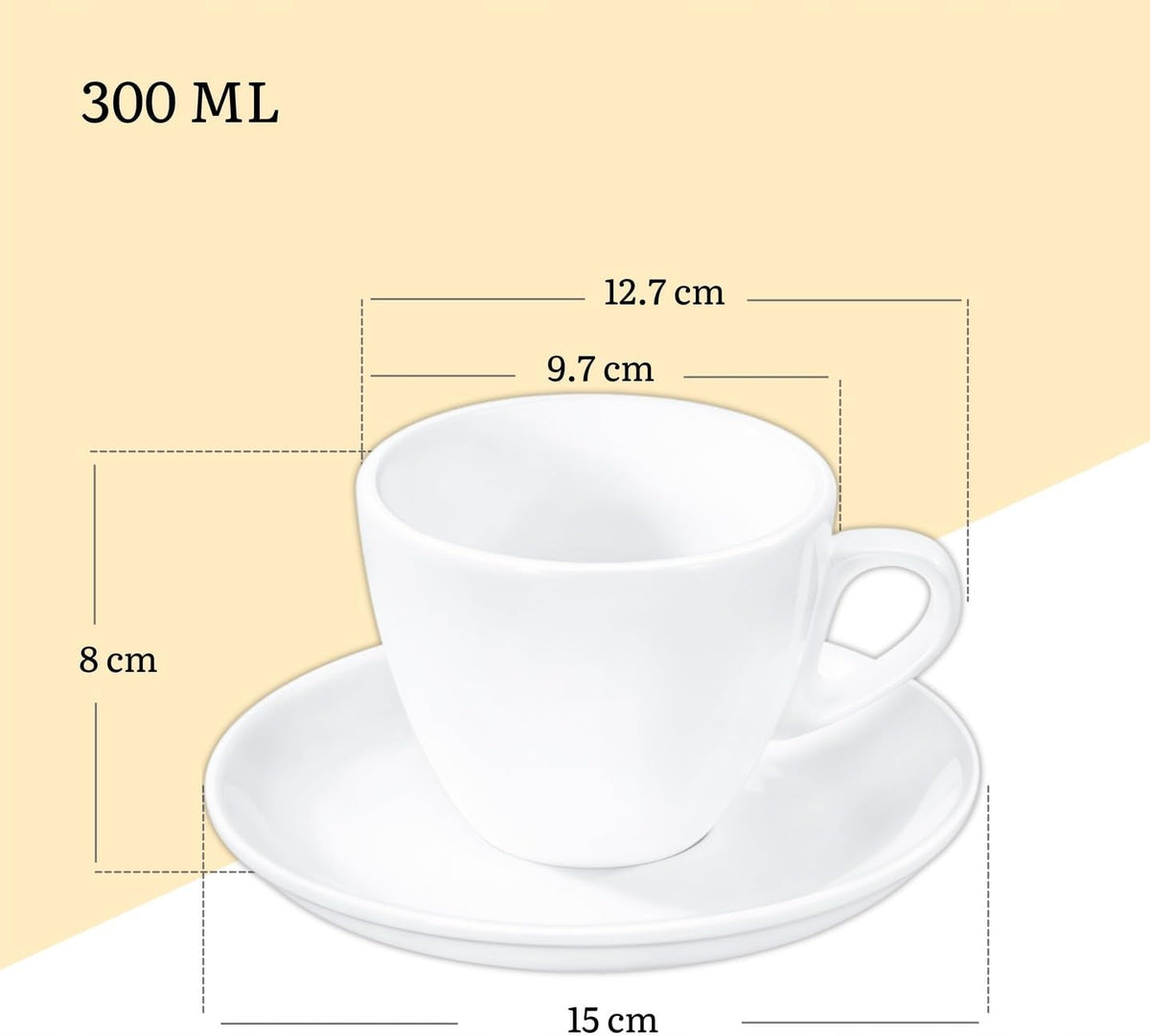 Wilmax Tasse mit Untertasse 300 ml 6er-Set Weiß aus Porzellan