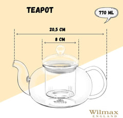 Wilmax Thermo-Glas Teekanne & 2er Set doppelwandige Gläser – WL-888813/A-888761/A2