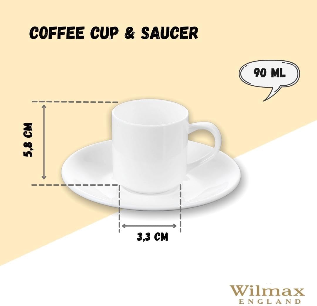 Wilmax WL-993007/2C Porzellan Kaffeetassen- und Untertassen-Set, Weiss, 90mL Kapazität, 2 Stück