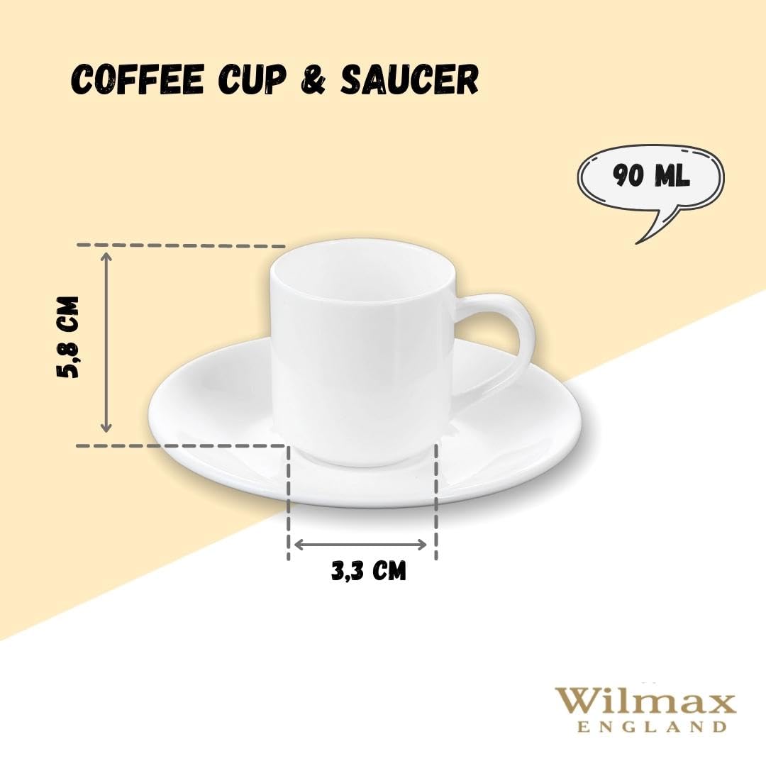 Wilmax WL-993007/2C Porzellan Kaffeetassen- und Untertassen-Set, Weiss, 90mL Kapazität, 2 Stück