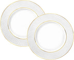 Wilmax Speiseteller 25,5 cm 2er-Set Weiß mit Goldlinien aus Porzellan