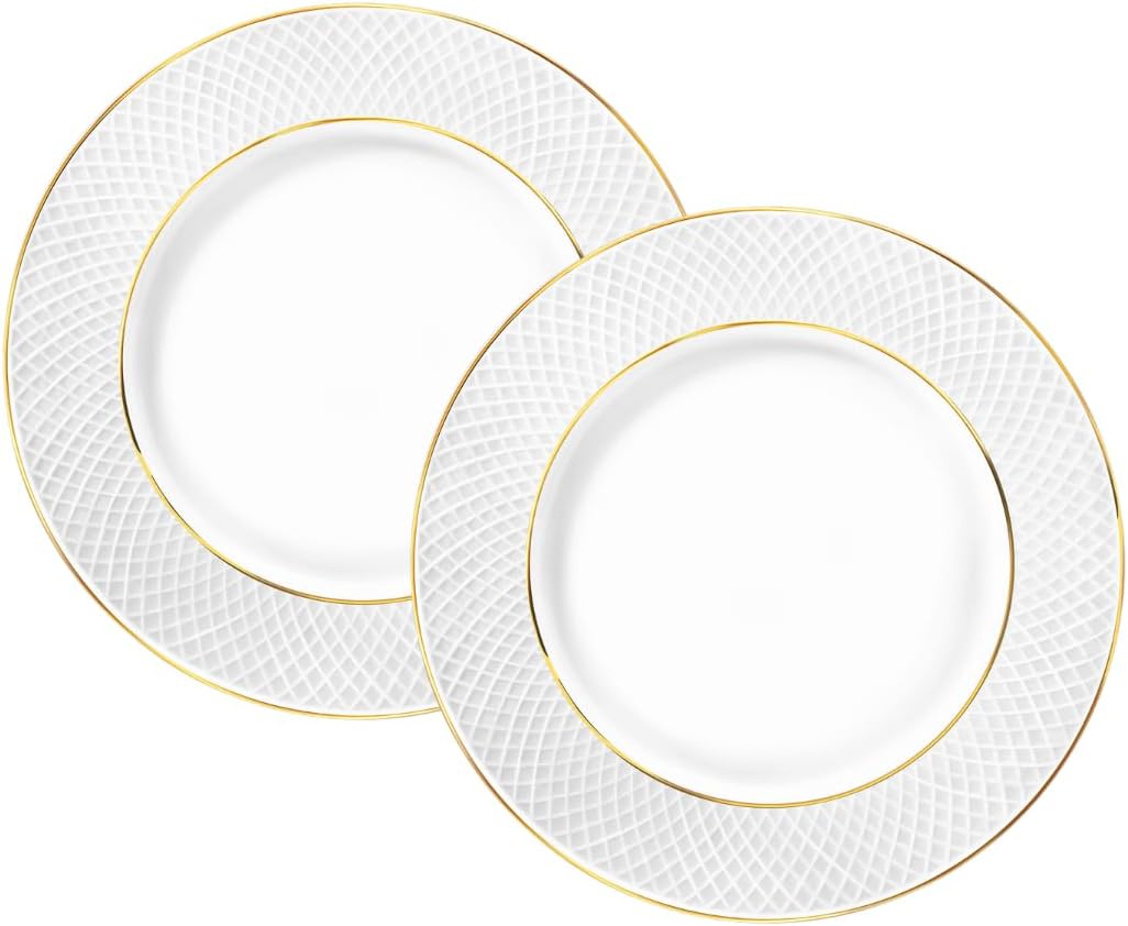 Wilmax Speiseteller 25,5 cm 2er-Set Weiß mit Goldlinien aus Porzellan
