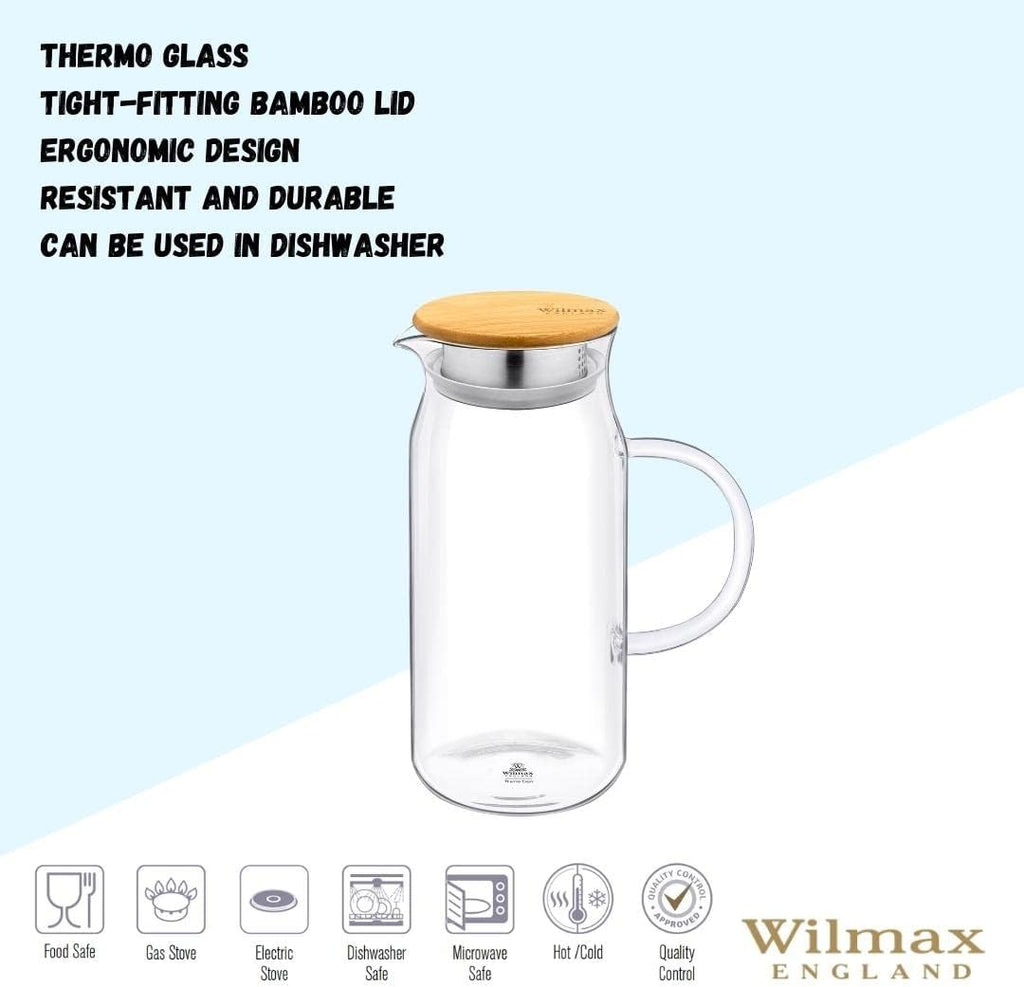 Wilmax Karaffe 1000 ml Thermoglas mit Bambusdeckel Transparent WL-888207/A