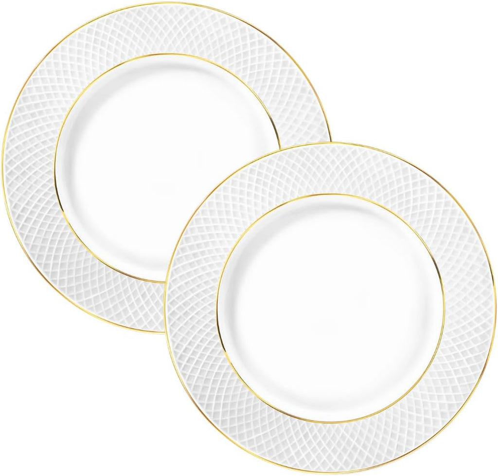 Wilmax Speiseteller 28 cm 2er-Set Weiß mit Goldlinien aus Porzellan