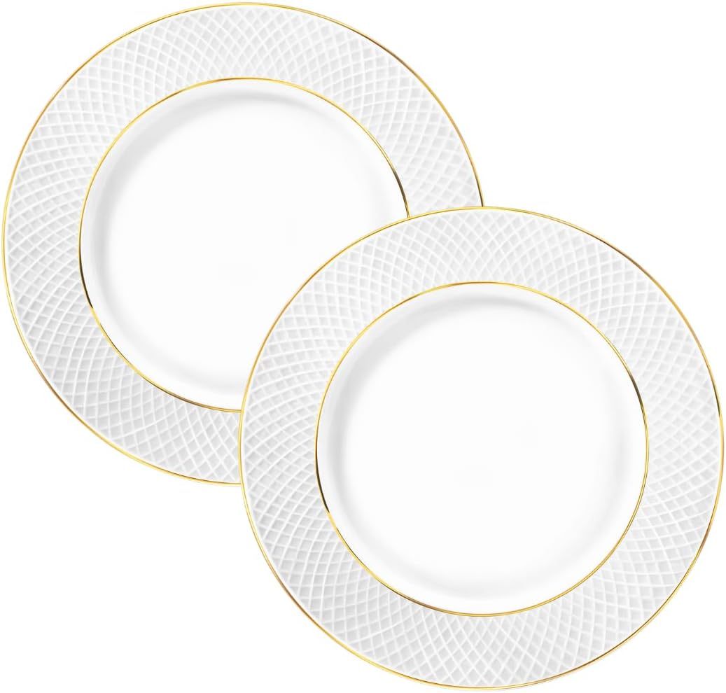 Wilmax Speiseteller 28 cm 2er-Set Weiß mit Goldlinien aus Porzellan