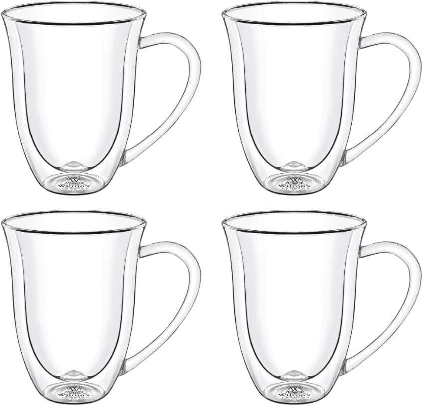 Wilmax Doppelwandige Tasse mit Henkel 250 ml Borosilikatglas 4er Set WL-888725/A4