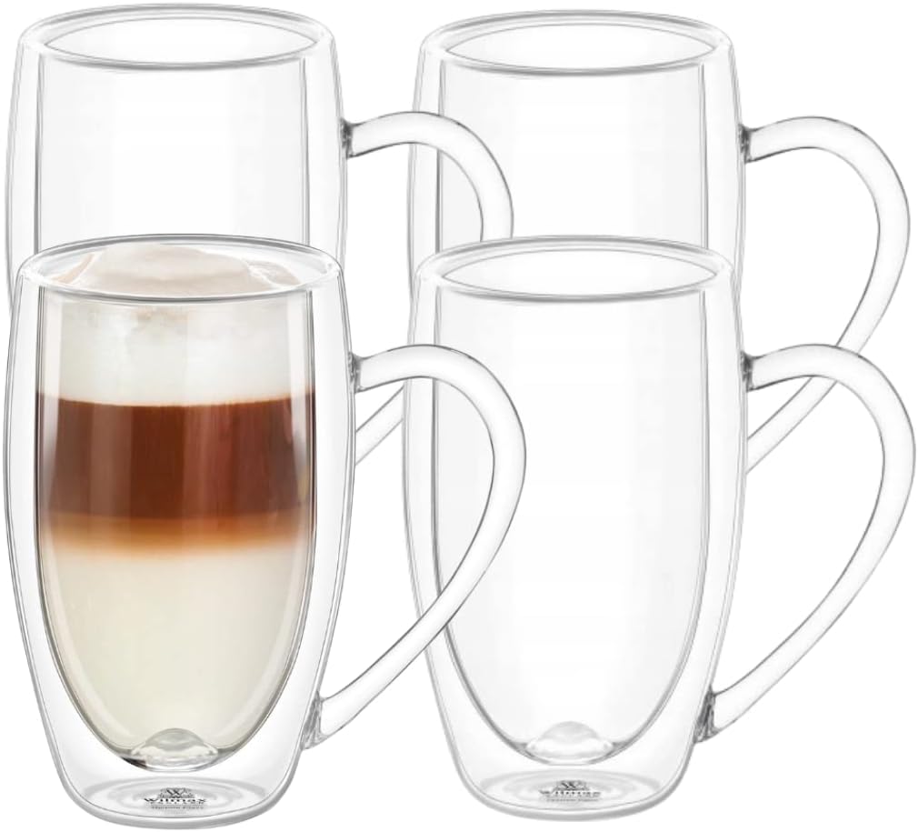 Wilmax Doppelwandiger Becher 400 ml 4er-Set Transparent