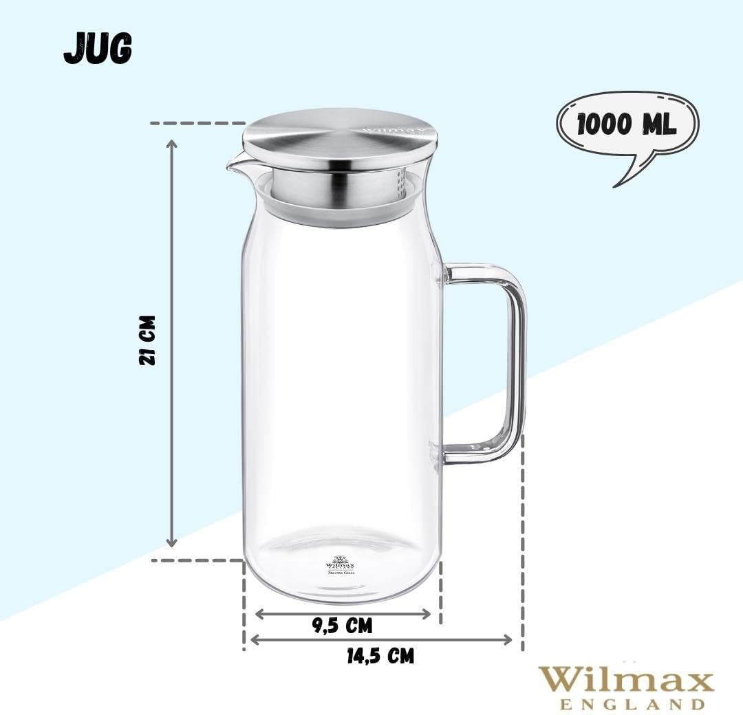 Wilmax Krug 1000 ml Thermoglas mit Edelstahl Deckel Transparent WL-888209/A