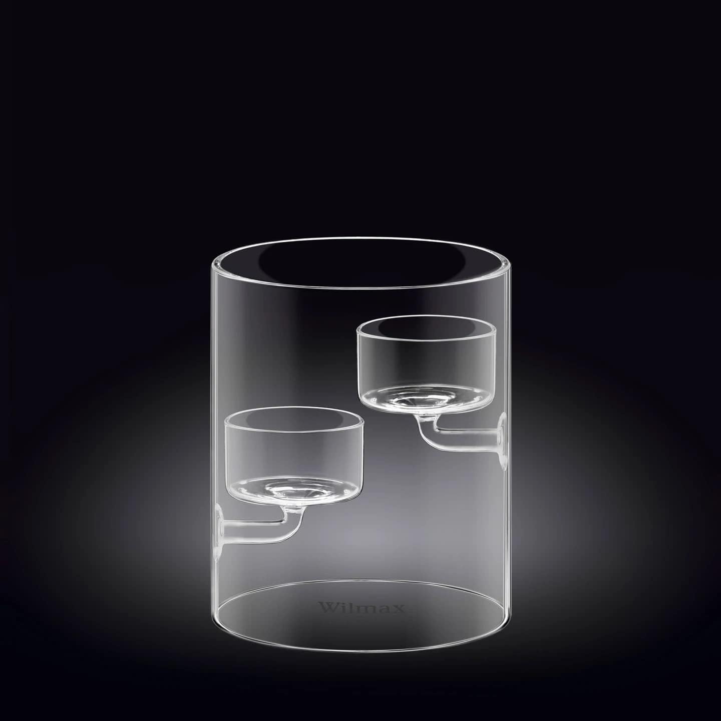 Wilmax Thermoglas-Kronleuchter - Kerzenständer für 2 Teelicht - Durchsichtig Kerzenständer Kerzen Vase - Tischdekoration Windlicht Outdoor Glasvase Kerzengläser Hochwertig