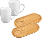 Wilmax Servierset 4-teilig mit Bambustellern 30,5 × 15 cm und Porzellanbechern 460 ml