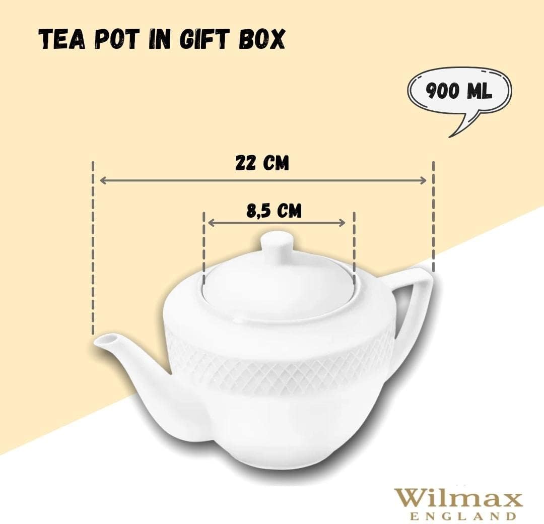 Wilmax Kaffee- und Teekanne mit integriertem Ausgusssieb mit integriertem Ausgusssieb 900 ml Weiß aus Porzellan