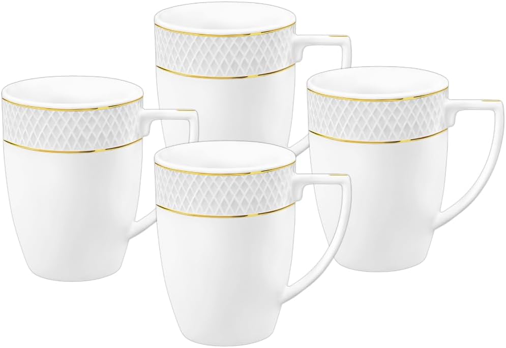 Wilmax Tasse 450 ml Weiß Goldrand Porzellan 4er Set WL-880102432/A4