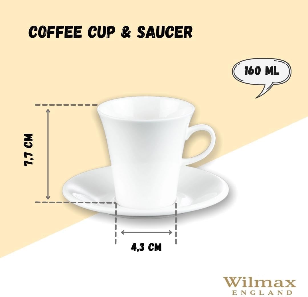 Wilmax WL-993005/2C Porzellan Kaffeetassen- und Untertassen-Set, Weiss, 160mL Kapazität, 2 Stück