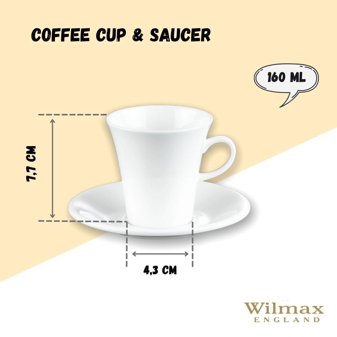 Wilmax WL-993005/2C Porzellan Kaffeetassen- und Untertassen-Set, Weiss, 160mL Kapazität, 2 Stück