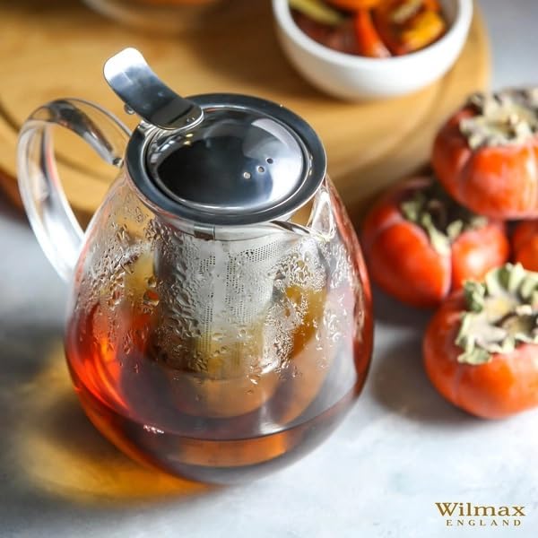 Wilmax Teekanne 600 ml mit Edelstahlfilter Transparent und Silber aus Thermoglas