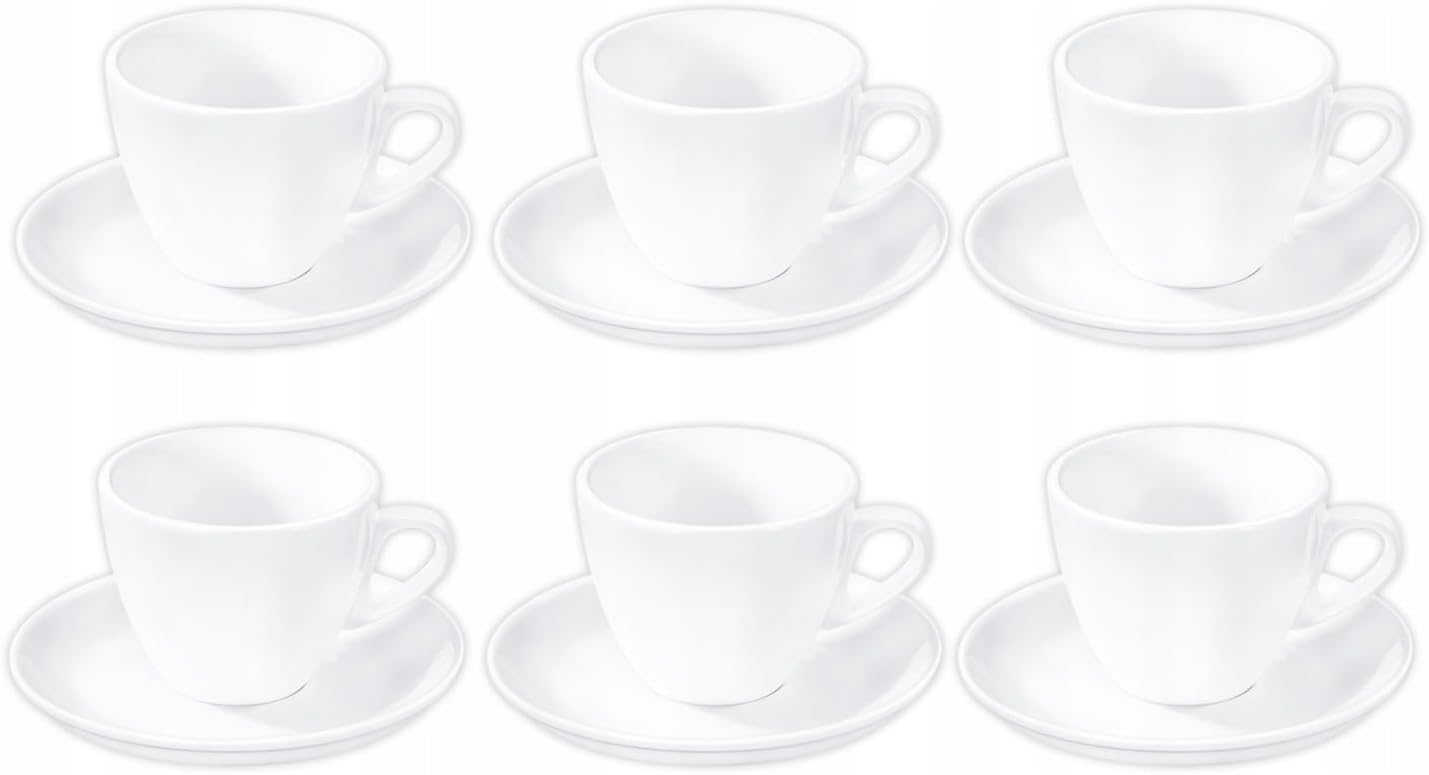 Wilmax Kaffeetasse mit Untertasse 110 ml 6er-Set Weiß aus Porzellan