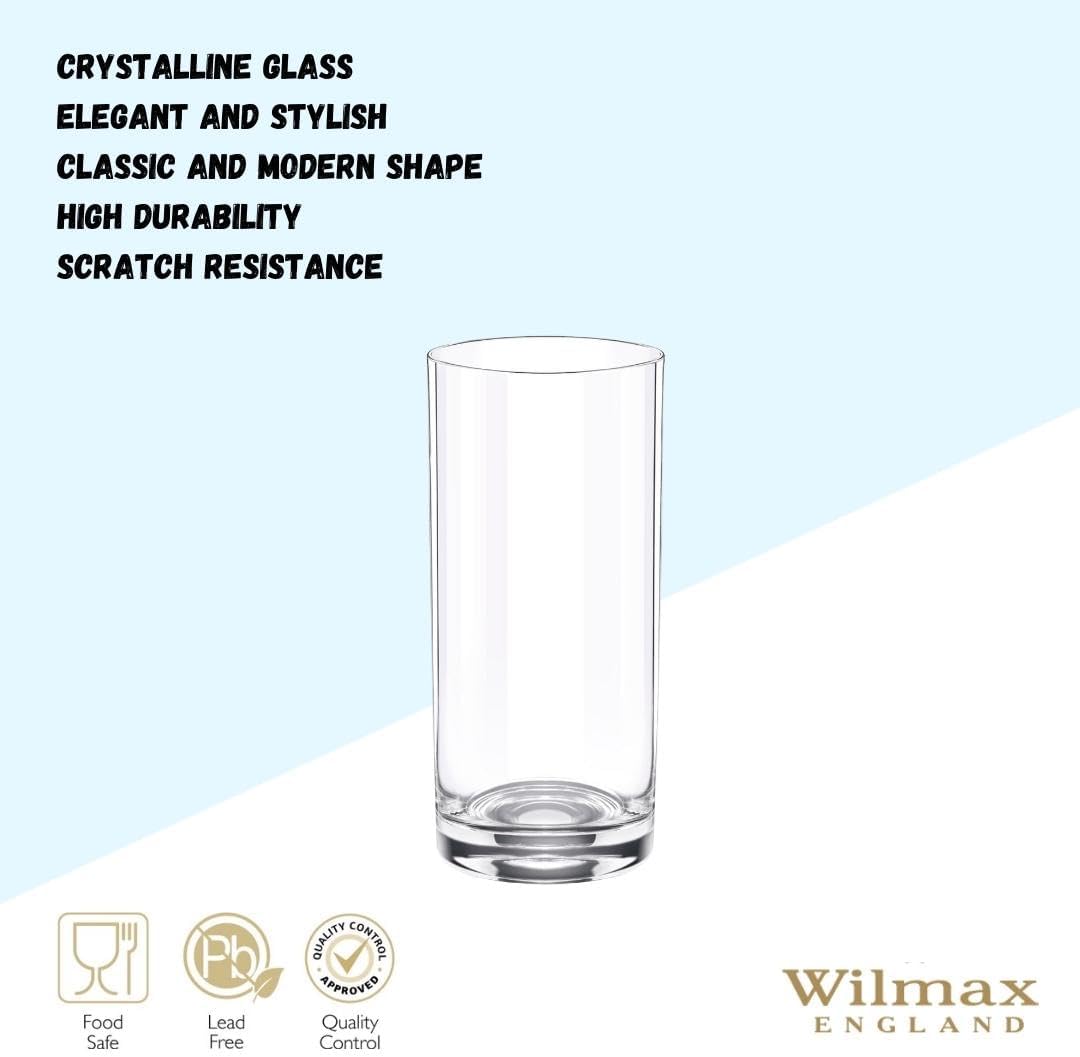 Wilmax Getränkeset 7-teilig mit Krug 1500 ml Transparent aus Crystalline-Glas und 6 Longdrinkgläser 390 ml Transparent aus Crystalline-Glas