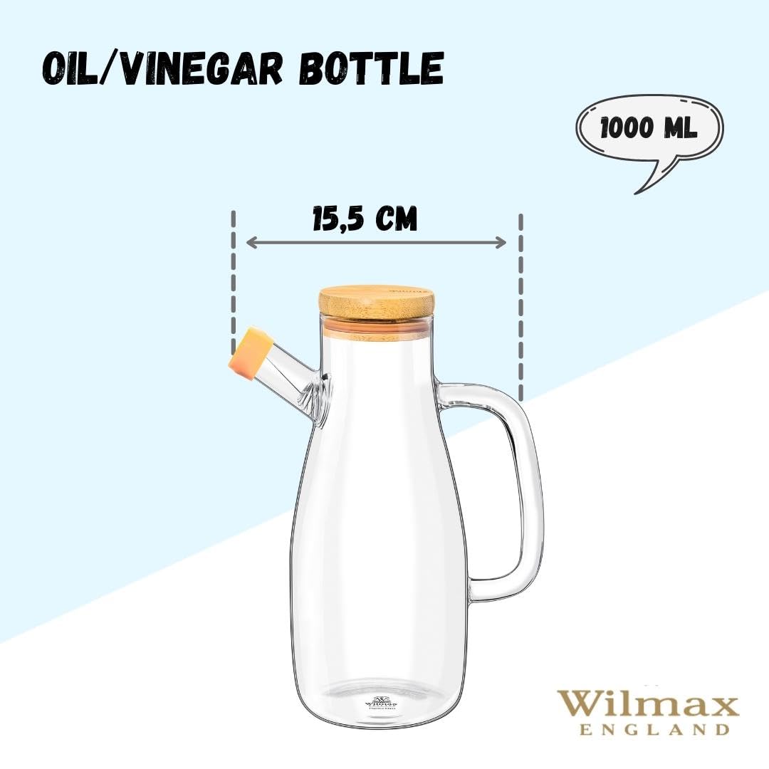 Wilmax WL-888957/A Borosilikatglas Ölflasche mit Bambusdeckel, 1000mL Kapazität